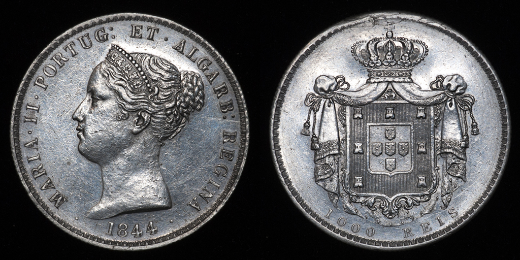 1000 reis Portugal. María II 1844. PAS6917b