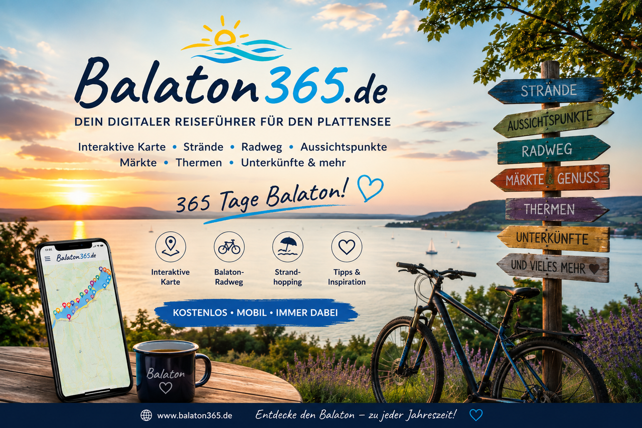 Balaton365 – digitaler Reiseführer für den Plattensee mit interaktiver Karte, Stränden, Balaton-Radweg, Aussichtspunkten, Märkten, Thermen und Unterkünften
