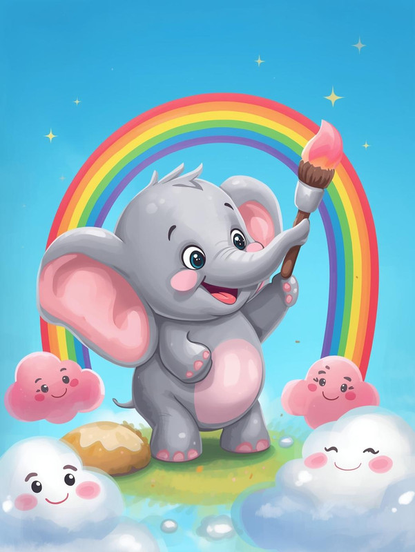 Baby elephant painting rainbow