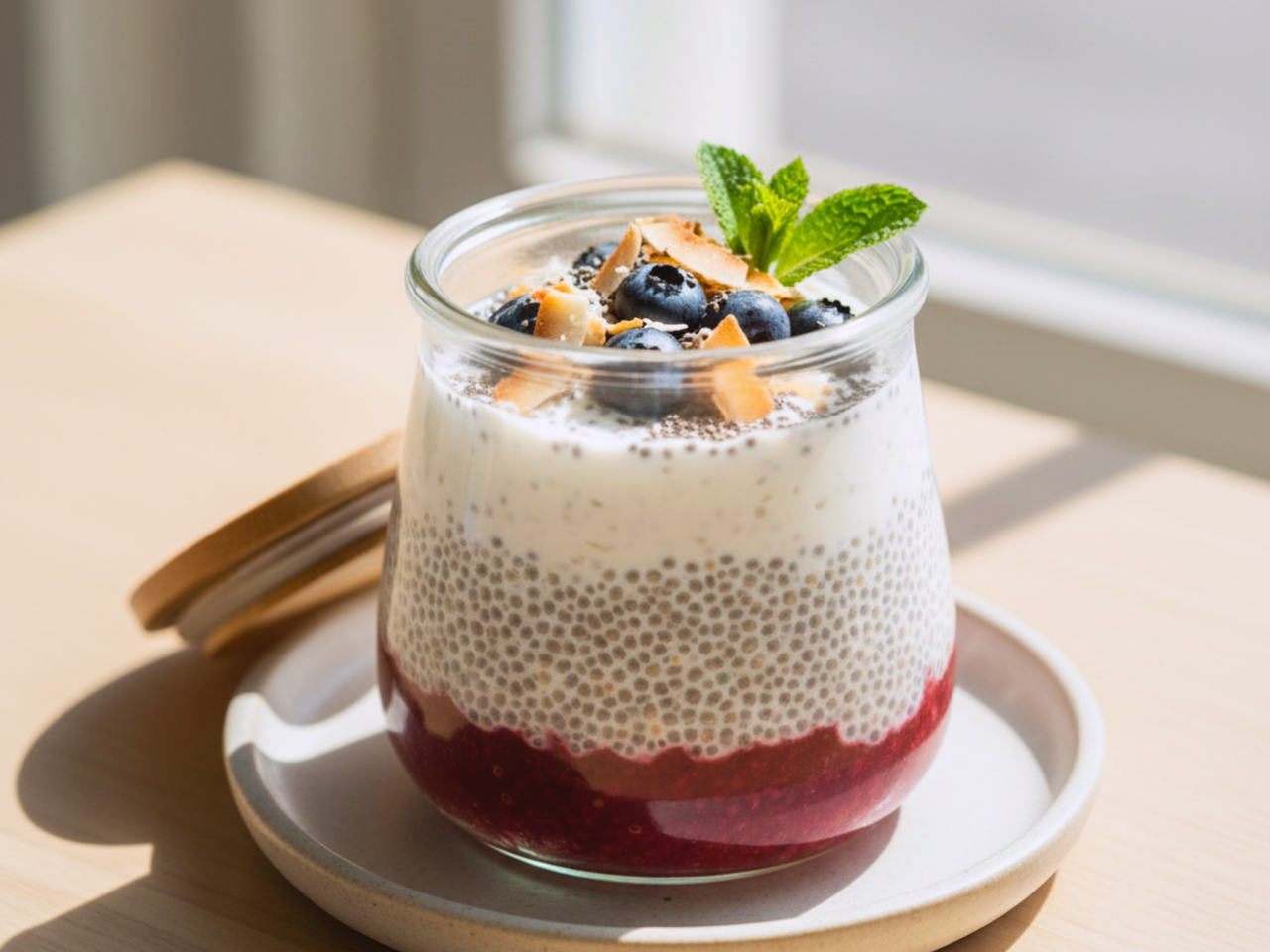Coconut chia pudding with fresh berries