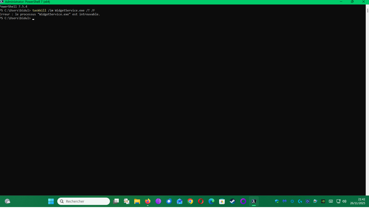 processus widgets introuvable