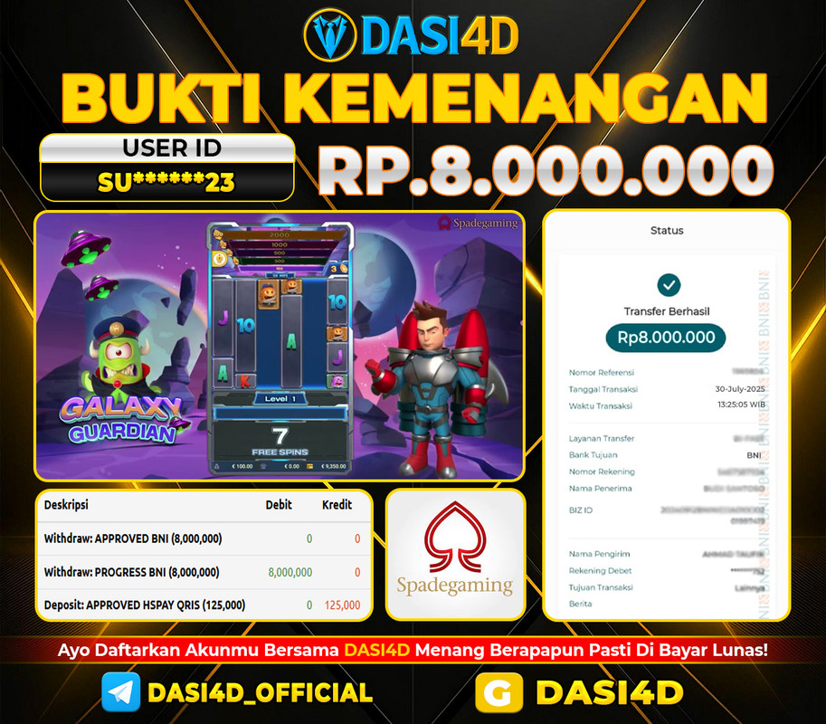BUKTI KEMENANGAN 30 JULI 2025 GALAXY GUARDIAN RP 8.000.000