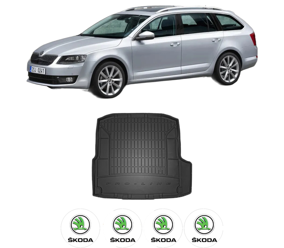 Tavita Portbagaj SKODA OCTAVIA III Combi (5E5, 5E6) din 2012-2020, Protectie Portbagaj Auto, 4x Stickere auto cu SKODA