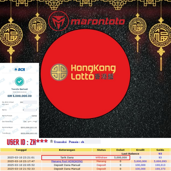 Bukti Kemenangan Member Marontoto Sebesar 5,000,000 JuTa