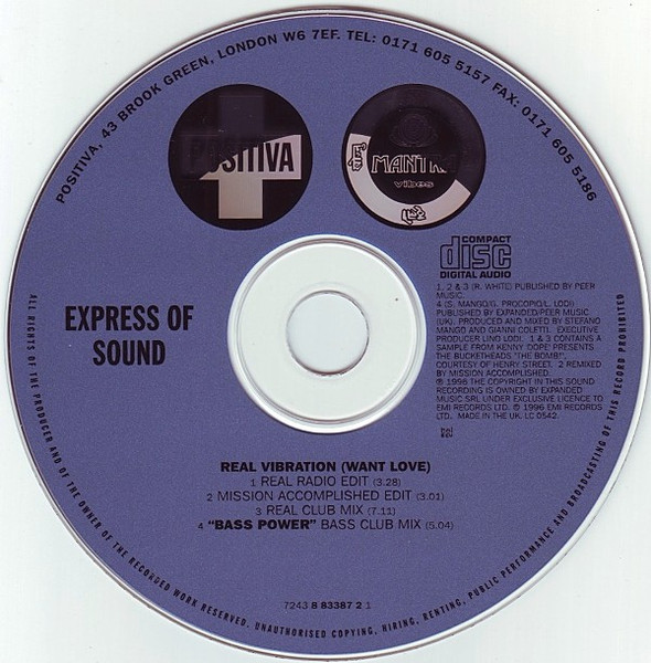 16/04/2023 - Express Of Sound – Real Vibration (Want Love)(CD, Single, Stereo)(Positiva – CDTIV-66)  1996 R-262217-1393389676-3776
