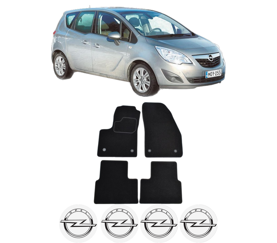 Set Covorase Presuri OPEL MERIVA B MPV (S10) din 2010-2017, Auto, Material Textil Mocheta, 4 Stickere auto cu OPEL