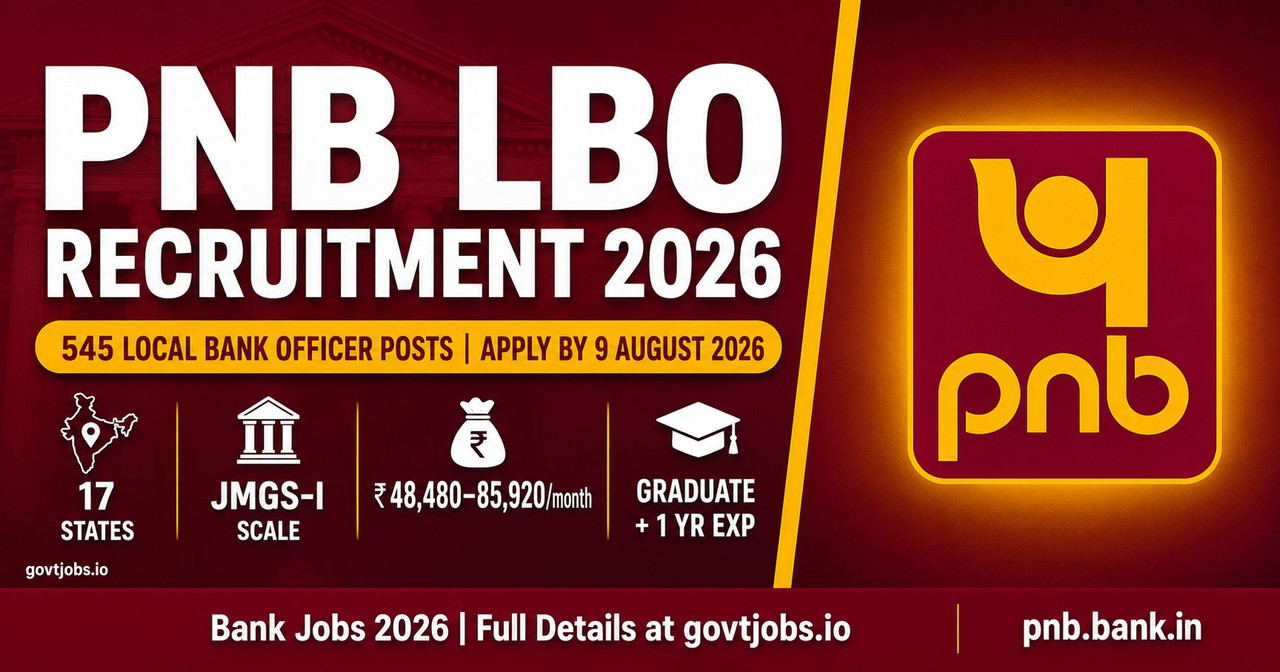 PNB LBO Recruitment 2026 Notification — Punjab National Bank 545 Vacancies PNB Local Bank Officer LBO Recruitment 2026 — 545 posts, apply online by 9 August 2026