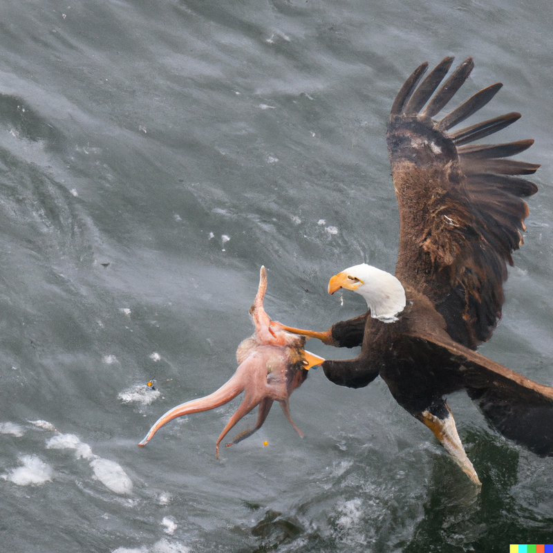 DALL·E 2022-08-01 16.38.56 - A bald eagle battling an octopus, and the octopus is winning