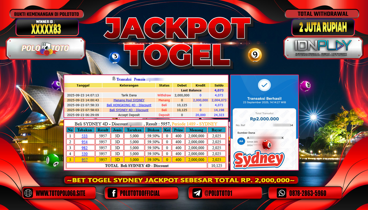 POLOTOTO JACKPOT TOGEL POOL SYDNEY Rp.2.000.000,- LUNAS