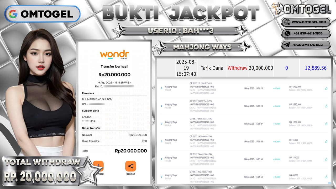 OMTOGEL JACKPOT PGSOFT MAHJONG WAYS 20 JUTA DI BAYAR LUNAS ,-