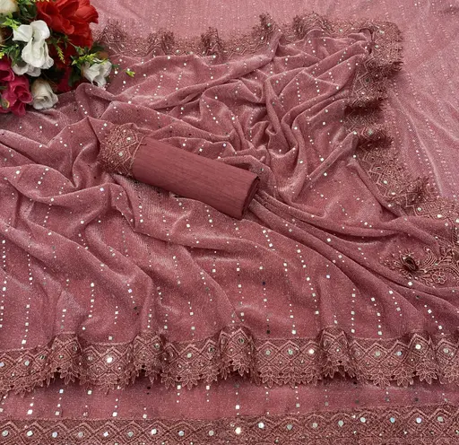 SHIMMER SAREE WITH MIRROR WORK AND CHEMICAL LACE AND DIMOND HAND WORK_COLOR2(R104)