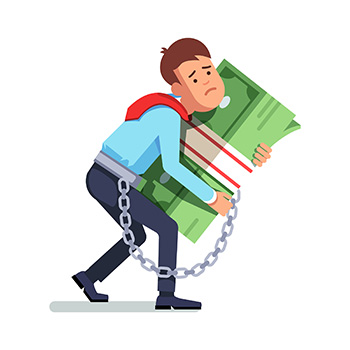 A man chained to money