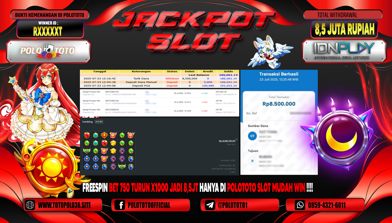POLOTOTO JACKPOT SLOT STARLIGHT PRINCESS 1000 Rp.8.500.000,- LUNAS