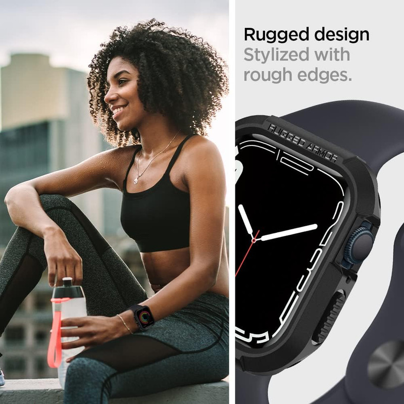 Forro Spigen Rugged Armor instalado en un Apple Watch de 44mm.