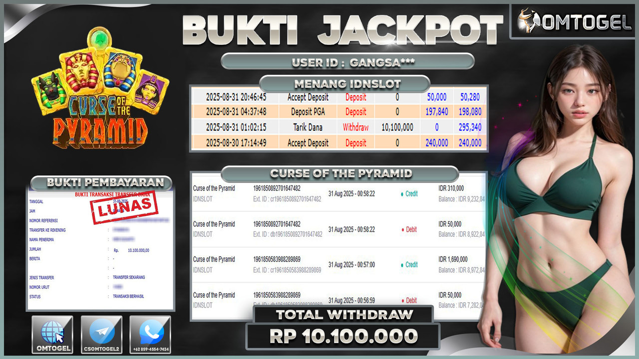 OMTOGEL JACKPOT IDNSLOT CURSE OF THE PYRAMID 10 JUTA DI BAYAR LUNAS ,-
