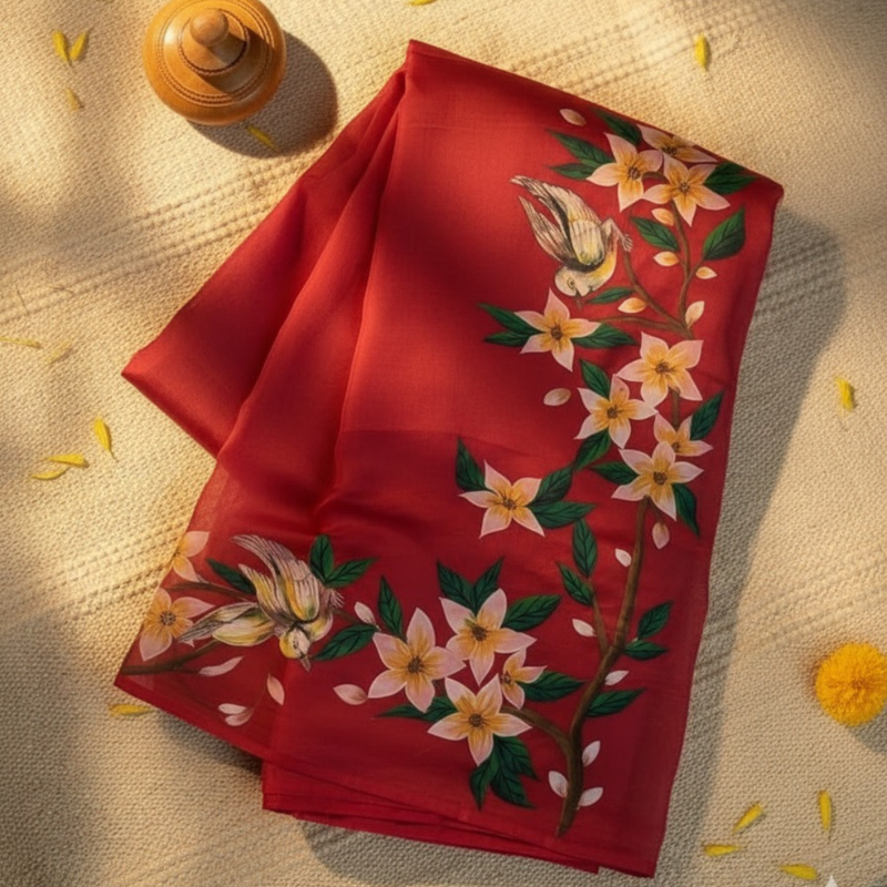 Hand-Painted Georgette Saree | Elegant Lightweight Drape with Artistic Detailing Design - 4
