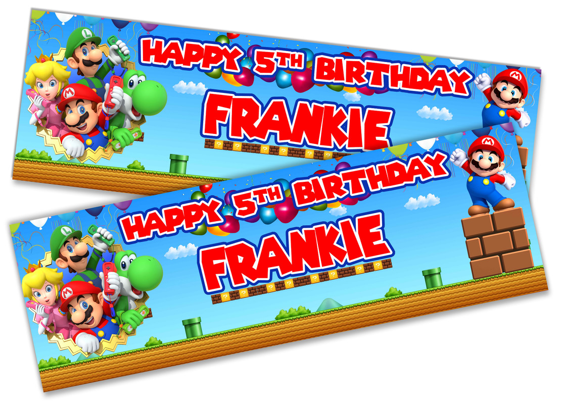 x2 Personalised Birthday Banner Super Mario Children Kids Party Decoration 6
