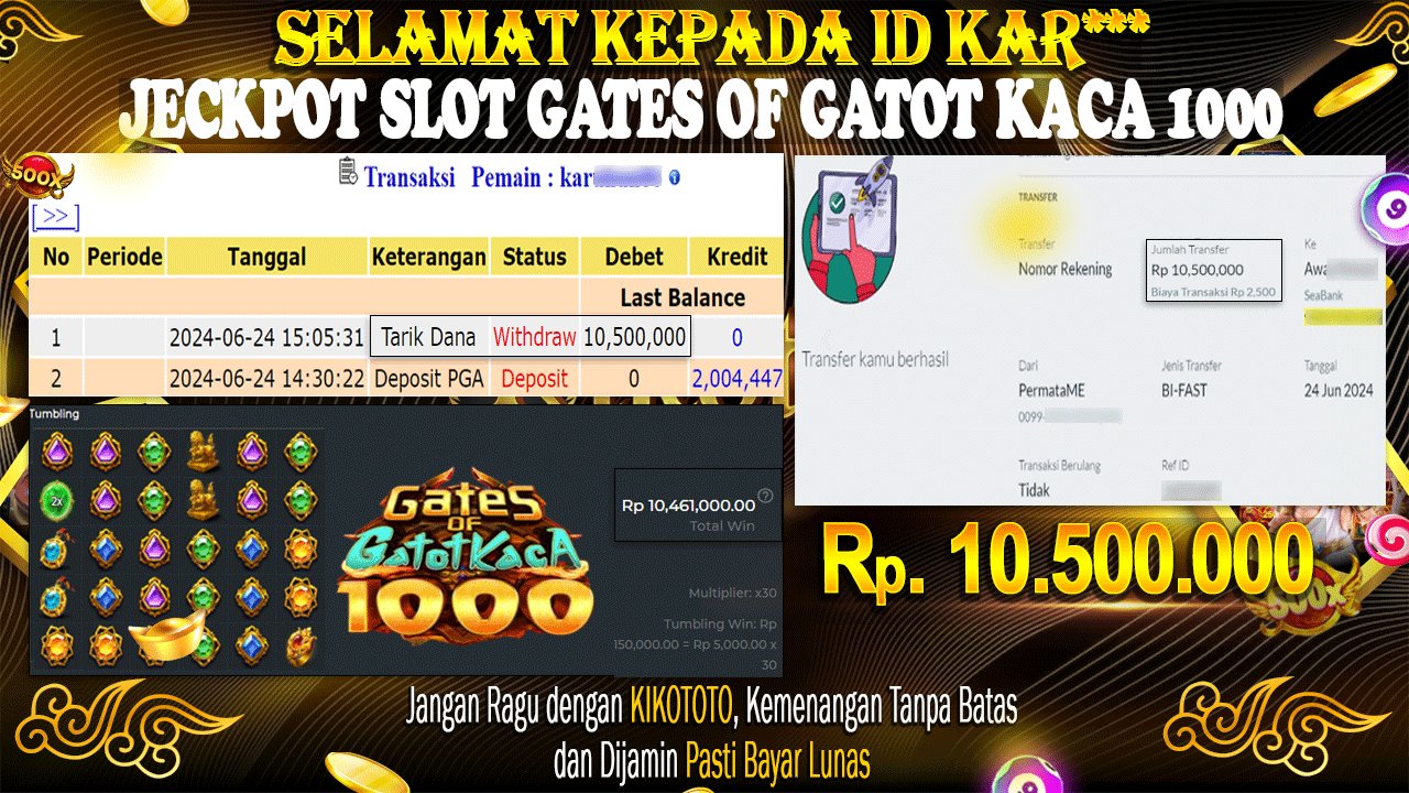 LAGI - LAGI !! MENANG BESAR DI SLOT ONLINE GATE OF GATOT KACA 1000 SEBESAR Rp 10,000,000 LANGSUNG DAN TANPA BASA BASI DI BAYAR KIKOTOTO !!!