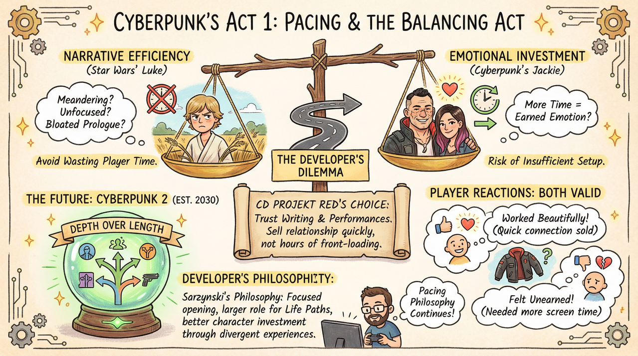 Cyberpunk 2077 showing Night City neon atmosphere and narrative design