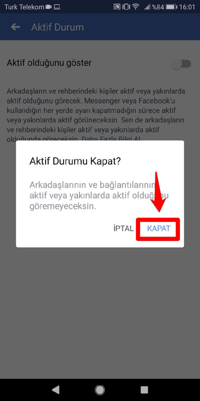 facebook aktif durumu kapat