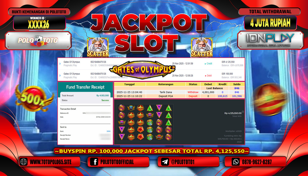 POLOTOTO JACKPOT SLOT GATES OF OLYMPUS Rp.4.000.000,- LUNAS