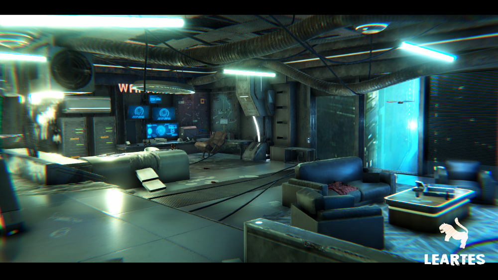 Living Room (CyberPunk _ Sci - Fi Apartment Interior Environment Kitbash in Unity, Leartes Studios)