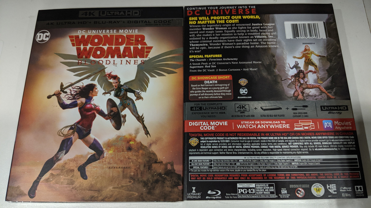 WONDER WOMAN BLOODLINES ***BLU-RAY+DVD (NO DIGITAL) ****DISCS ARE NEW