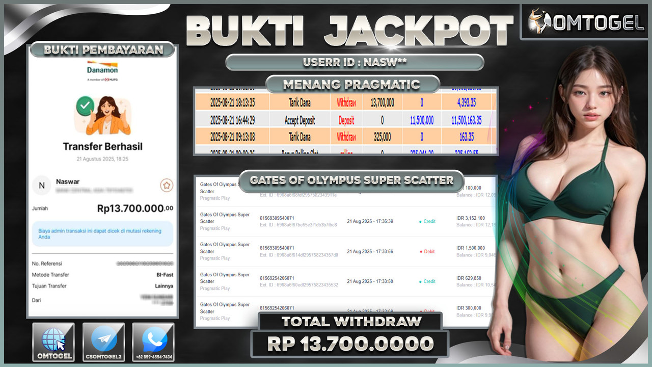 OMTOGEL JACKPOT PRAGMATIC PLAY GATES OF OLYMPUS SUPER SCATTER 13 JUTA DI BAYAR LUNAS ,-