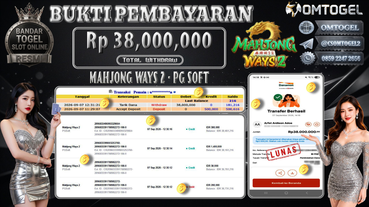 OMTOGEL JACKPOT PG SOFT MAHJONG WAYS 2 Rp.38,000,000,- DIBAYAR LUNAS