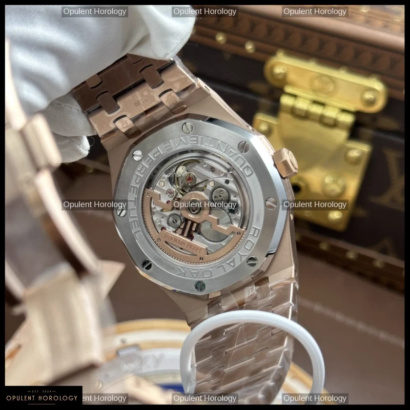 Audemars Piguet Royal Oak Perpetual Calendar 26574OR Rose Gold Plated Blue Grande Tapisserie Dial 41mm Automatic
