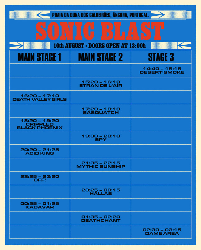 Toupeiras - Horários do SonicBlast Fest 10 de agosto 2023