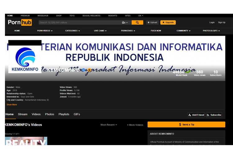 Akun bernama Kemkominfo di Pornhub