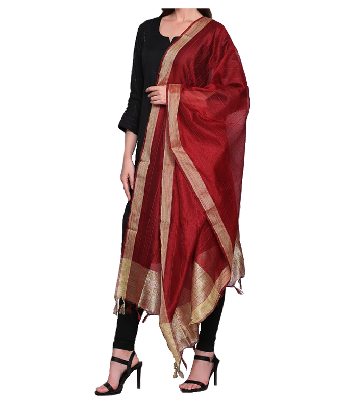 Chanderi Dupatta Gold Toned Striped with Zari Veil Stole Neck Scarf For Women's - Picture 42 of 46