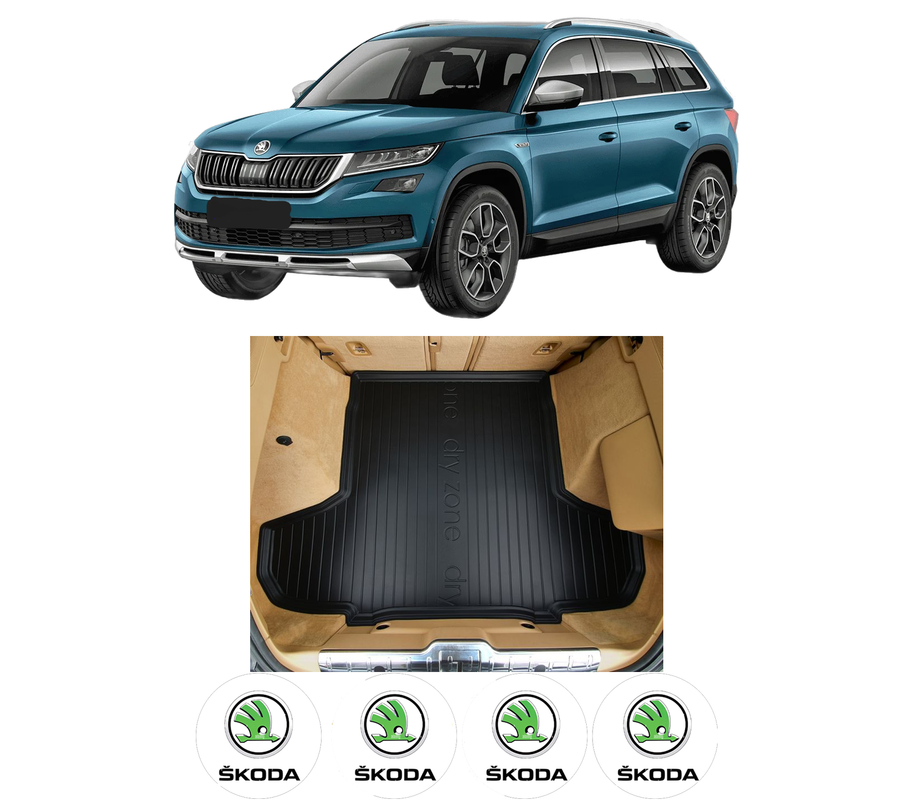 Tavita Portbagaj SKODA KODIAQ I (NS6, NS7, NV7) din 2016-2021, Protectie Portbagaj Auto, 4x Stickere auto cu SKODA