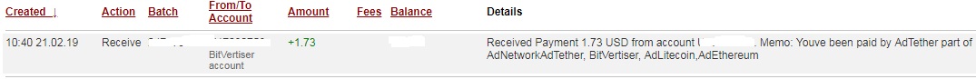 1st payment from Adtether ( 1,73$ ) Adtetherpayment