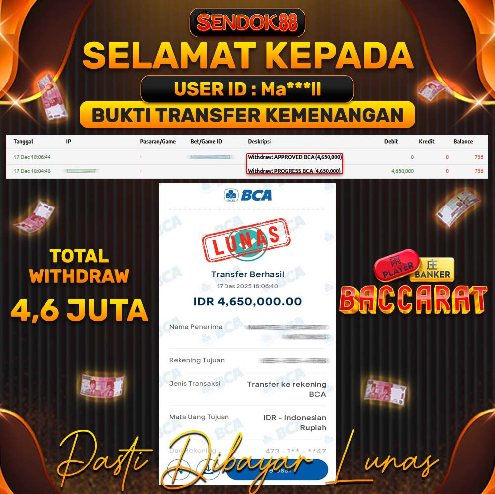 SENDOK88 JEPE! BACCARAT Rp 4.650.000,- LUNAS!