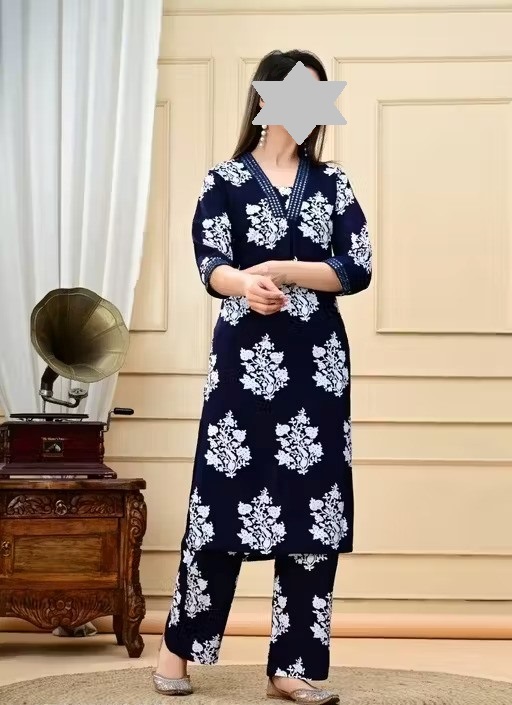 Blue printed Kurti With Palazzo Color 1 (KS105)