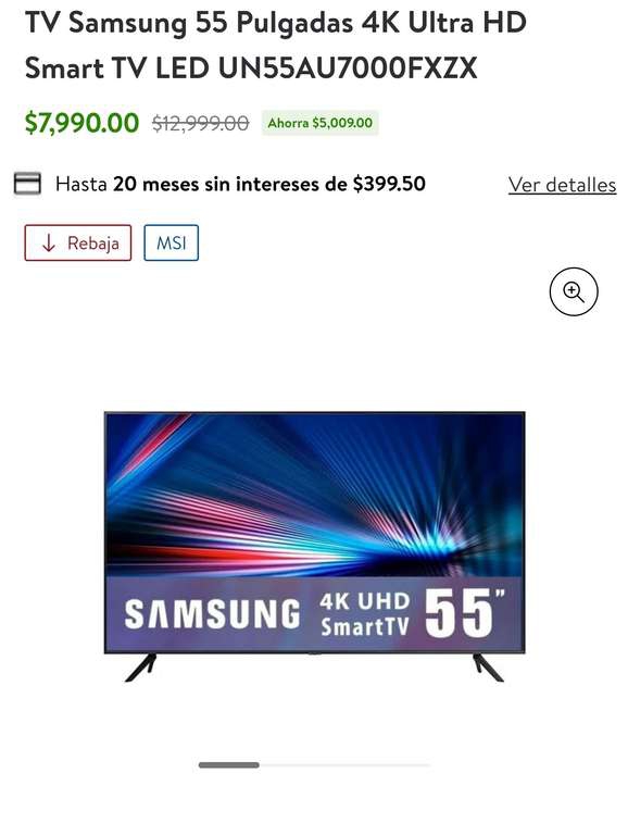 Walmart tv samsung 55 pulgadas 4k ultra hd smart tv led un55au7000fxzx