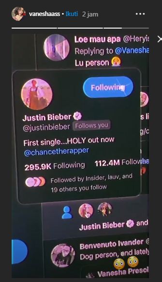 Vanesha Prescilla difollow Justin Bieber