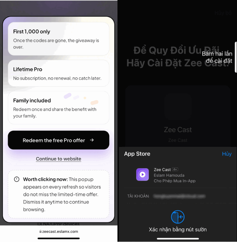 Nút nhận ưu đãi miễn phí Zee Cast Pro trên trang giveaway