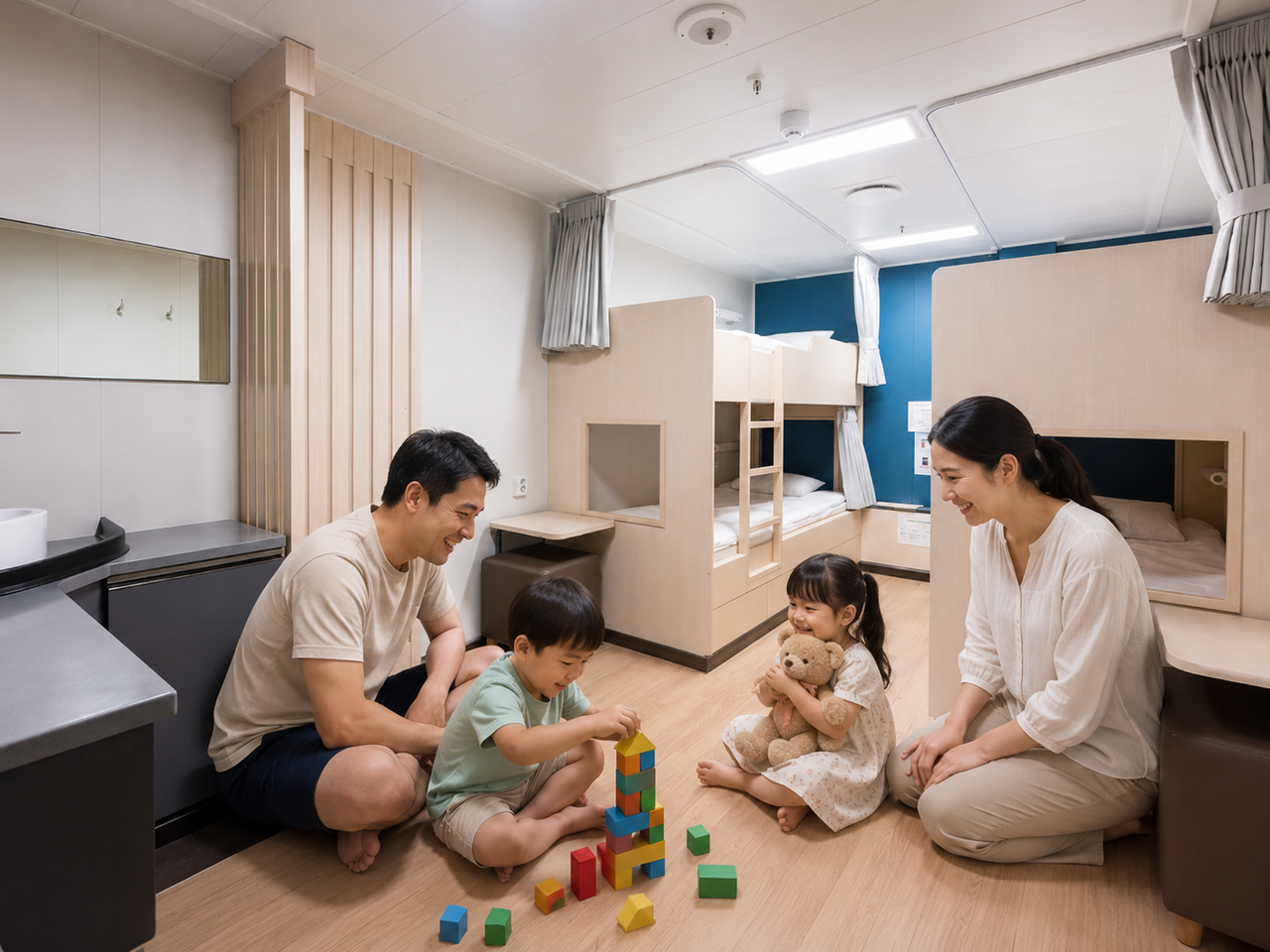 가족끼리 편안하게 머물 수 있는 퀸메리호 독립 객실