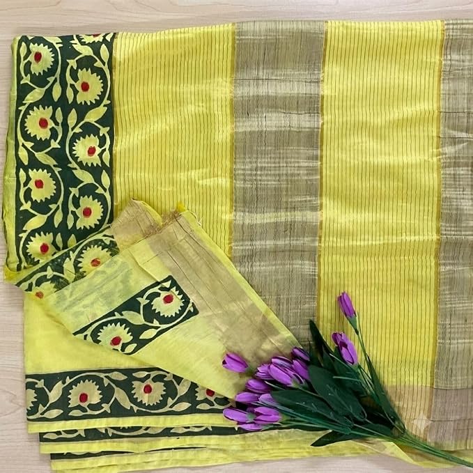 Women's Traditional Kota Doriya Slub Silk Saree with Unstitched Blouse Piece