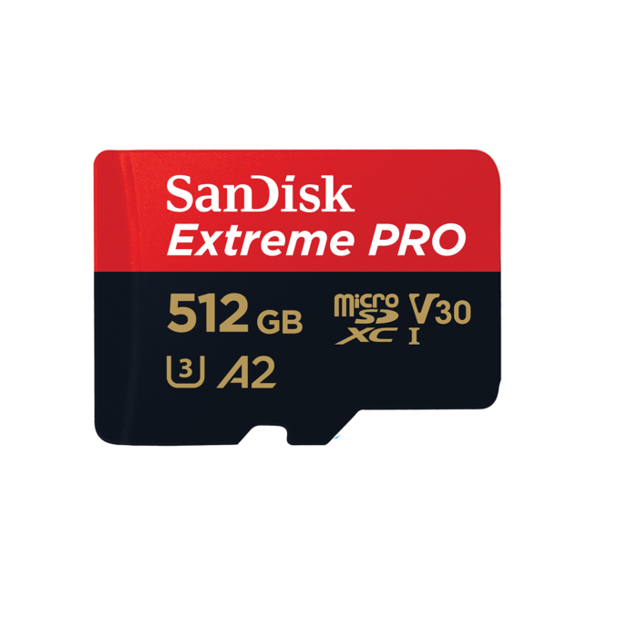 Tarjeta de memoria Micro SDXC Sandisk Extreme PRO de 512 GB.