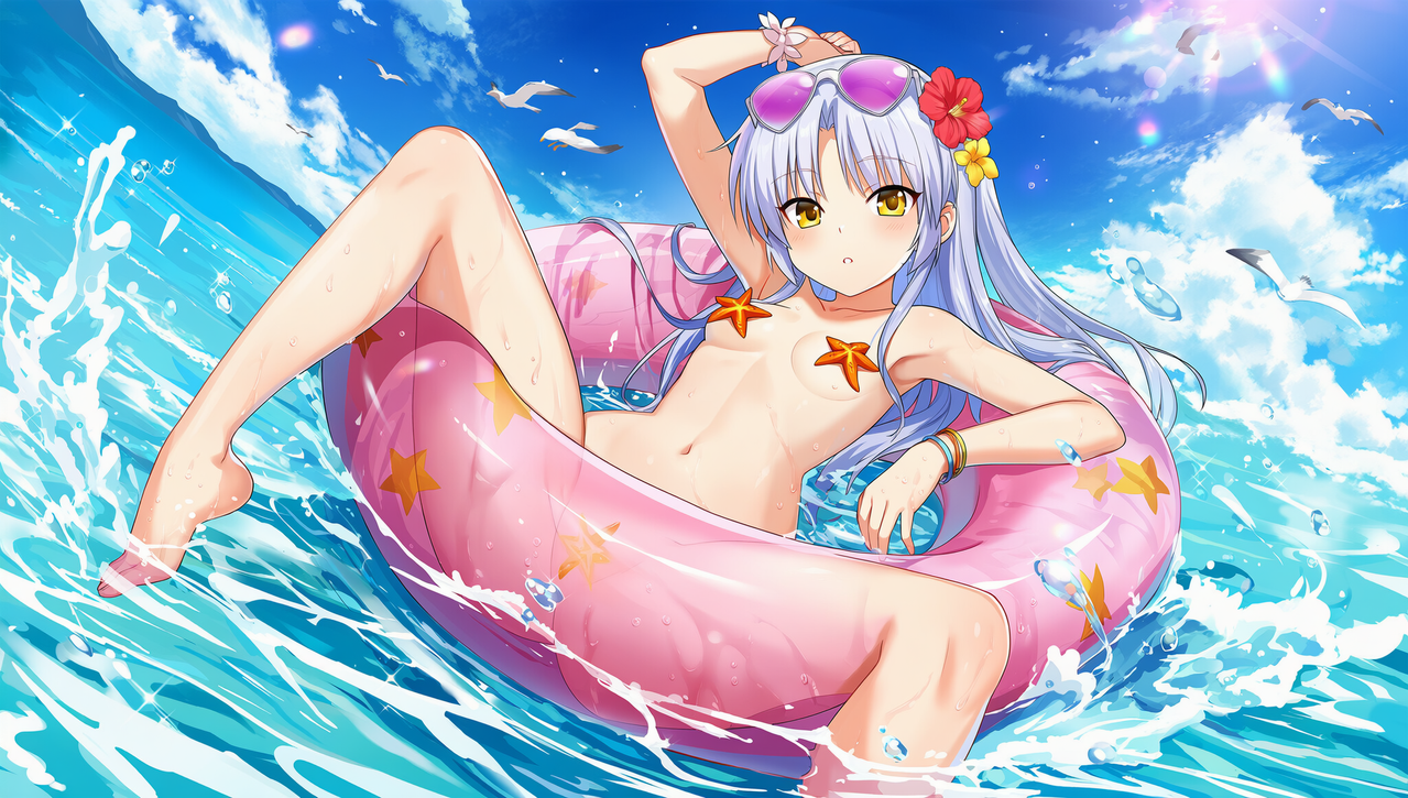 1girl breasts looking at viewer outdoors eyewear on head swim ring nude s s 2381831086