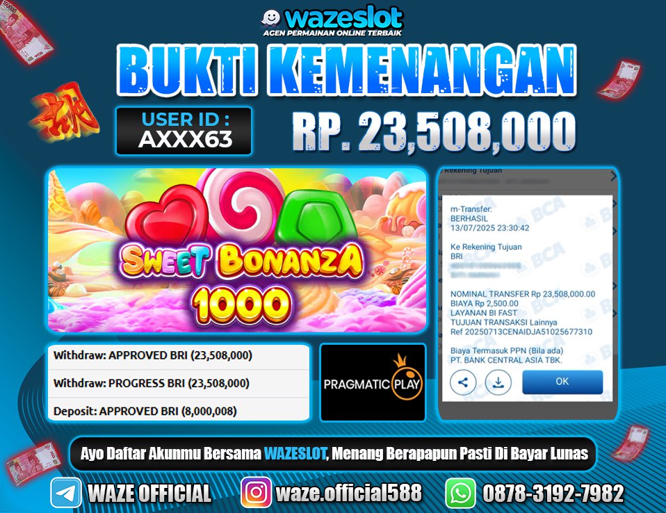 BUKTI KEMENANGAN 14 JULI 2025 DI GAME SWEET BONANZA 1000 ( PRAGMATIC PLAY )