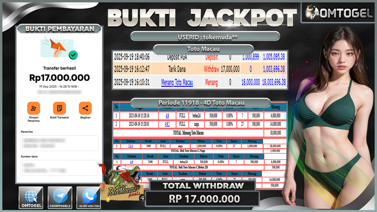OMTOGEL JACKPOT TOTO MACAU CB 2D C.NAGA 17 JUTA DI BAYAR LUNAS ,-