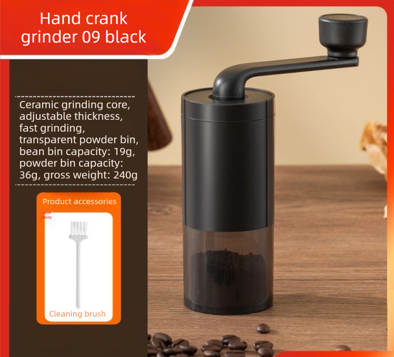 Manual Hand-Crank Coffee Grinder Precision Burr Mill with Adjustable Settings and Cleaning Brush MDJ-09 Matte Black