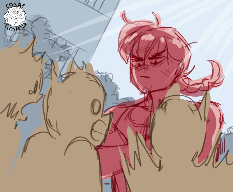 Image ID Ranma towers on 3 guys, light from behind ranma and expression make him look intimidating