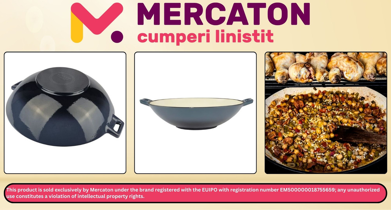 Tigaie Wok Mercaton din Fonta Emailata, Albastru