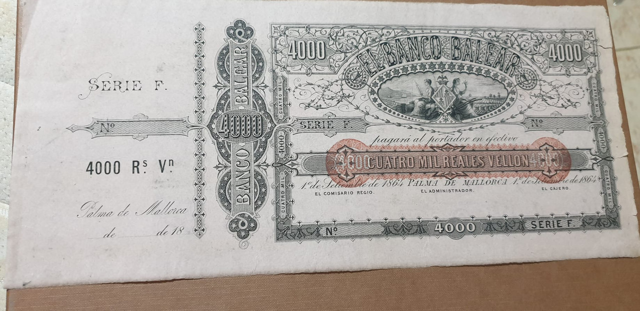 4000 reales de vellón Banco Balear 21 de agosto 1864 59cdcc71-b957-441c-99c0-3fcbf923c84e